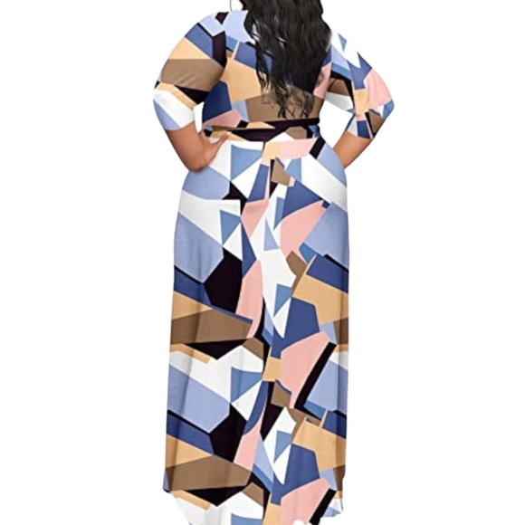 Dress For Women 3/4 Sleeve V-Neck Maxi With Belt & Pockets Size Medium - Picture 5 of 12